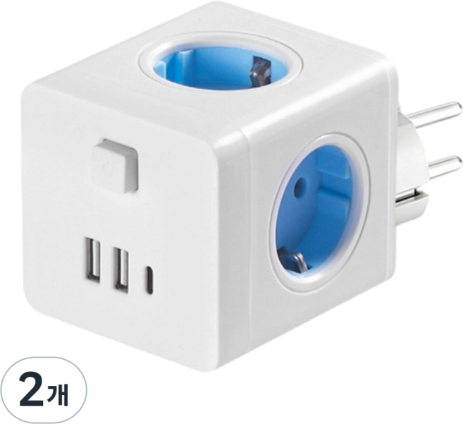 2USB+1PD 고용량 콘센트형 큐브 멀티탭 콘센트, 2개, 흰색, 12.5cm