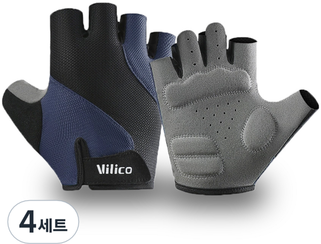 솔브릭 충격 흡수 미끄럼 방지 로드 MTB 자전거 반장갑, 4개, 네이비 + 블랙