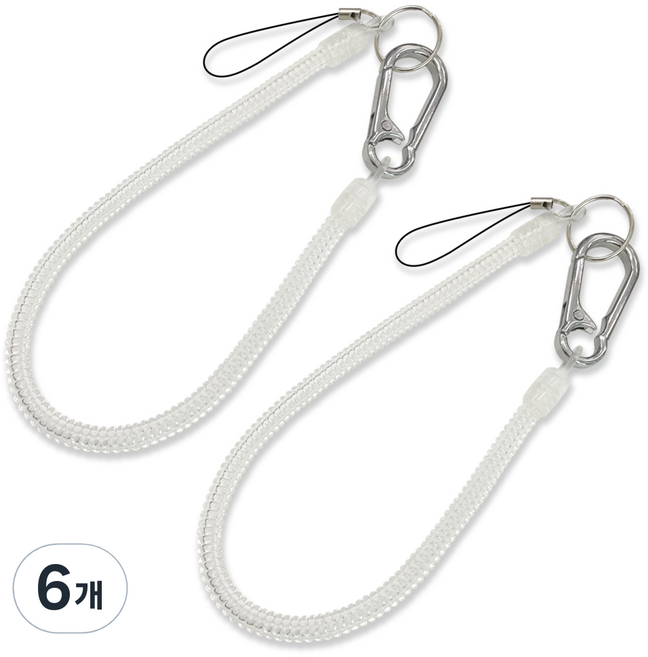 카라비너 스프링 스트랩 슬림 368mm 2P 분실 도난 방지, 6개, 2.투명 368mm