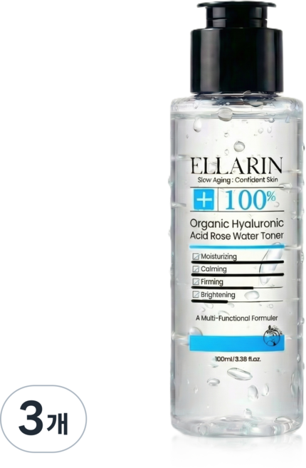 엘라린 유기농 히알루론산 장미수토너 원액100%, 3개, 100ml