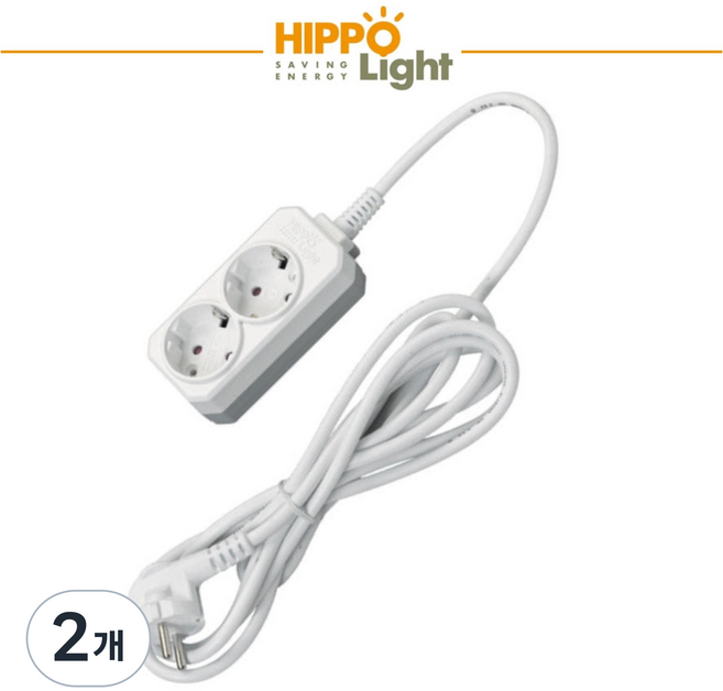 히포 2구 멀티코드 연장선 멀티탭 전기릴선 콘센트 연장케이블, 2개, 화이트, 10m