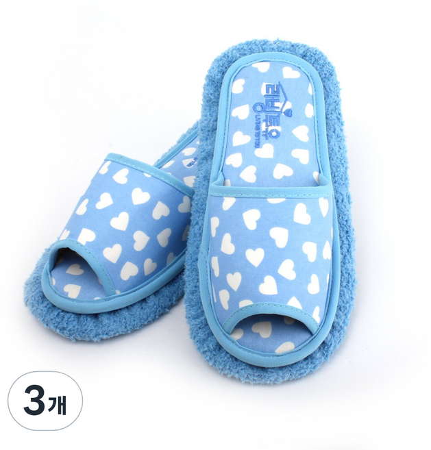 리빙투유 남성용 청소슬리퍼 하트 블루, 3개