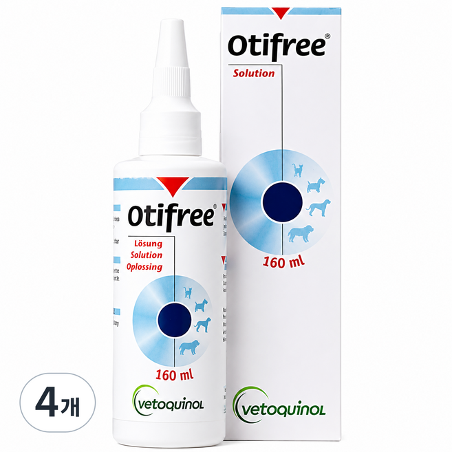 베토퀴놀 오티프리 강아지 고양이 귀세정제, 160ml, 4개