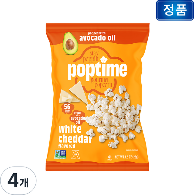 팝타임 화이트 체다치즈향 아보카도오일 팝콘, 4개, 28g