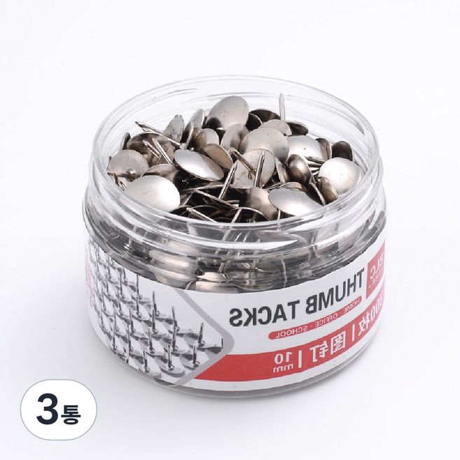 바이트 사무용 컬러 압정, 실버, 3통, 300개입