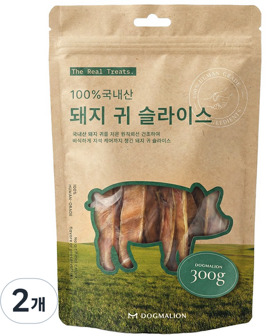 도그말리온 국내산 강아지 수제간식 대용량 6종, 2개, 300g, 한돈 귀 슬라이스