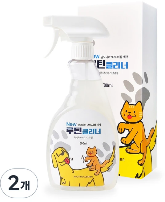 [루틴클리너 공식] 강아지 고양이 대소변 냄새 암모니아 제거제, 2개, 500ml - 쿠팡