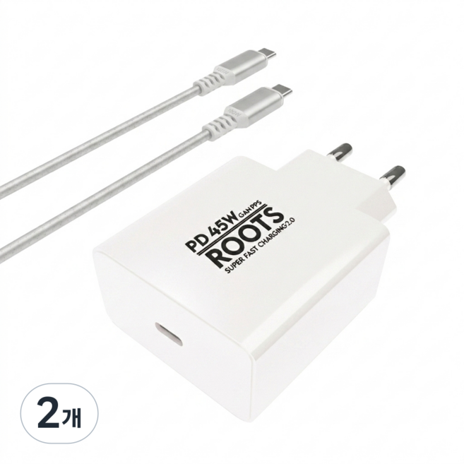 루츠 국내생산 PD 45W GaN PPS C타입 초고속 충전기 + C to C 100W 5A E Marker 1.5M 케이블포함, 화이트, 2개