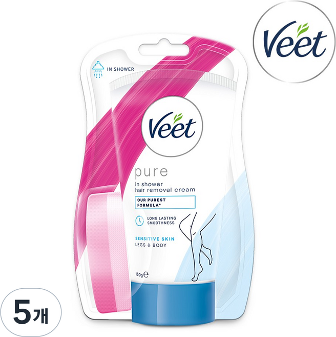 veet 인샤워 제모 크림 민감성 피부용, 150g, 5개