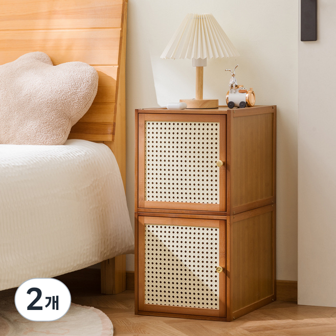 SPEEDBOX 다용도 원목 수납장 도어형 정리 인테리어 서랍장, 2개, 내추럴