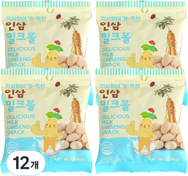 국산 인삼 우유 건빵 영양간식 건강 과자 스낵, 12개, 30g