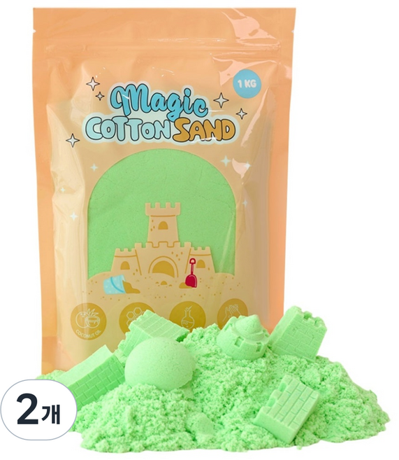 따블리에 매직 코튼 샌드 모래놀이 촉촉한 색모래 8색, 2개, 1kg, 그린
