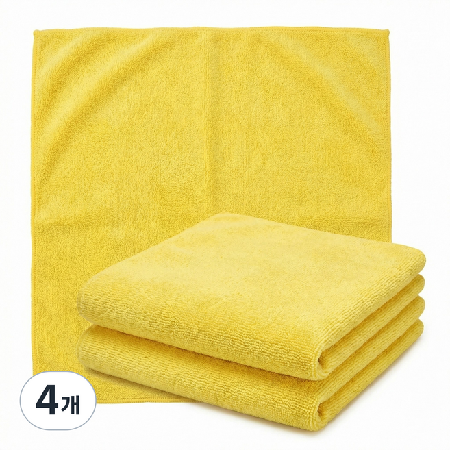 어바웃모토 극세사 세차 타월, 4개, 노랑