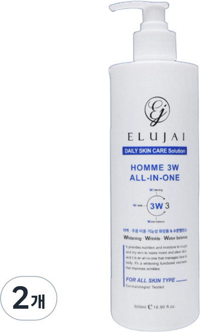 엘루자이 남성 옴므 3W 콜라겐 올인원 크림, 2개, 500ml