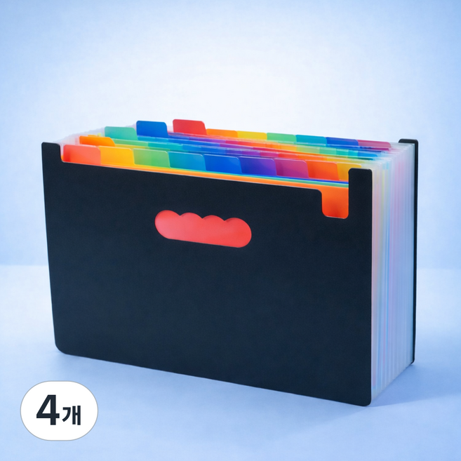 애니모어 인덱스 아코디언 파일 대용량 서류정리, 4개, 무지개 일반형 37포켓