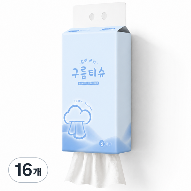 구름티슈 걸어쓰는 뽑아쓰는 도톰한 4겹 벽걸이형 티슈 휴지 화장지, 16개, 210매
