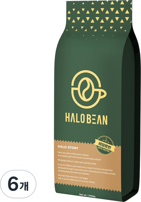 헤일로빈 산미없는 블렌드 커피 원두, 홀빈(분쇄안함), 1kg, 6개