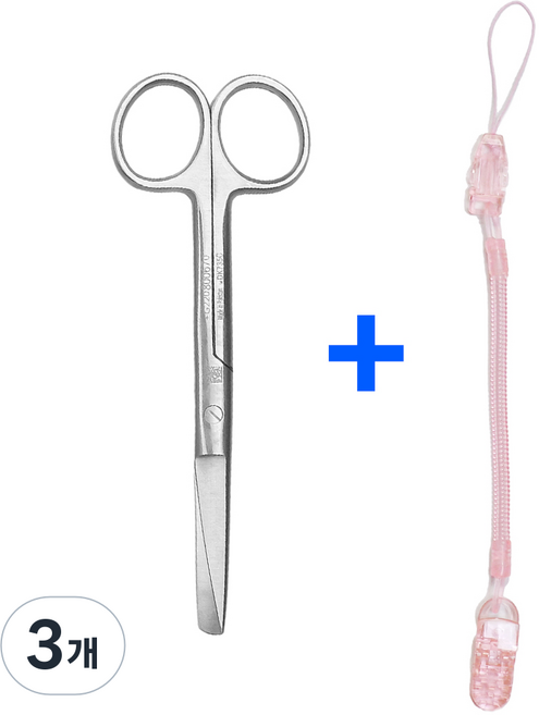 의료용 시저 가위 14cm 스프링 집게줄 2p 간호사 용품 가위집게줄, 3개, 핑크집게줄_시저가위