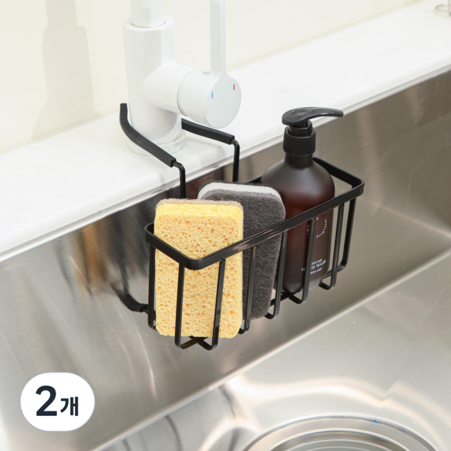 접착없이 걸어쓰는 허니앤코 무타공 걸이형 수세미 거치대, 2개, 블랙