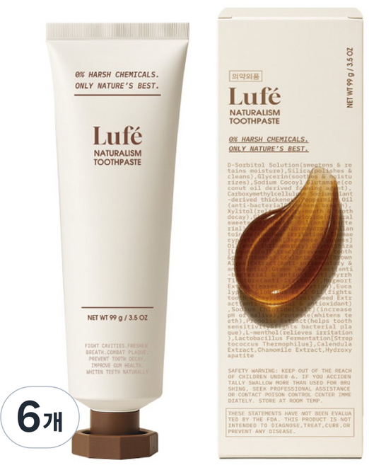 무불소 천연치약 구매평 만점 유해성분x 잇몸 질환 예방 구취제거, 99g, 6개