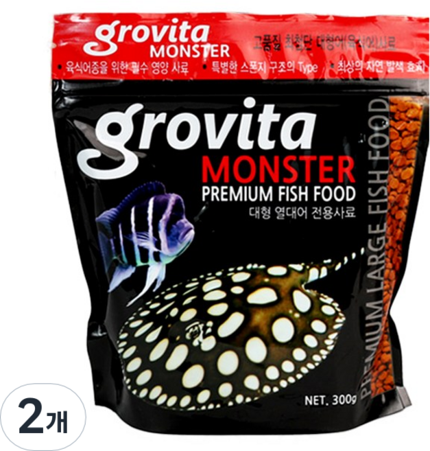 그로비타 대형 열대어 사료 (지퍼백), 300g, 2개