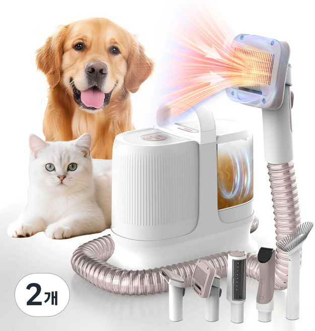 ESSENWOO 진공 흡입 미용기 400W올인원 12kPa스마트진공미용기 강아지 고양이 무선 바리깡 애견 이발기 클리퍼 트리머 브러쉬, 2개, 화이트
