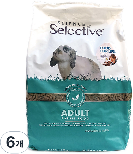슈프림펫 사이언스 셀렉티브 어덜트 발효 토끼사료, 4kg, 6개