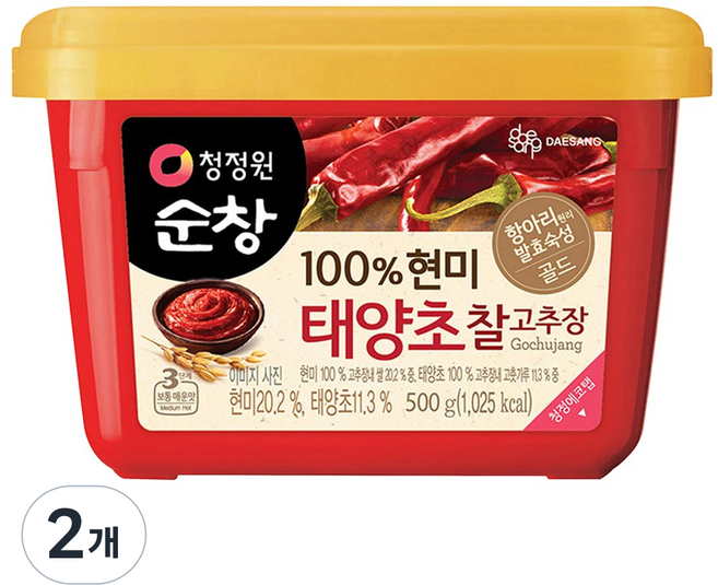 청정원순창 100% 현미 태양초 찰고추장, 500g, 2개