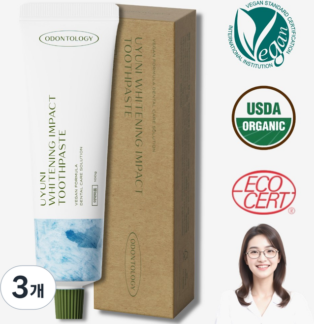 오던톨로지 우유니 미백치약 화이트닝 구취제거, 3개, 100g
