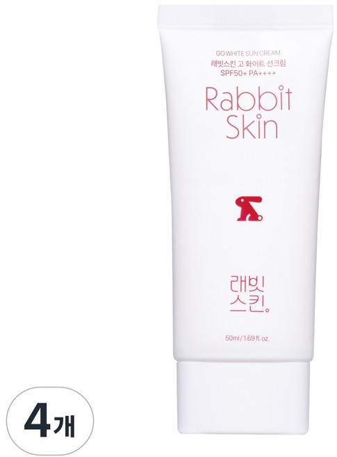 래빗스킨 고 화이트 선크림 50ml SPF50+ PA++++ 수분썬 기초선크림 촉촉한썬크림 혼합자차, 4개