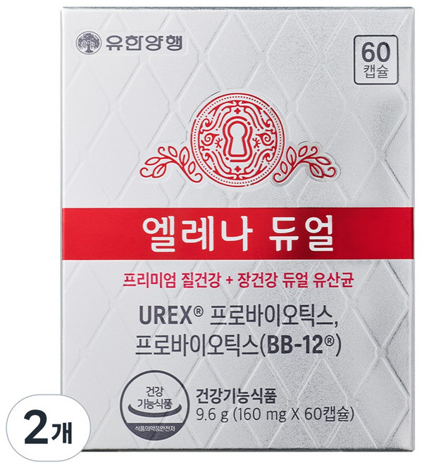 유한양행 엘레나 듀얼 질유산균 UREX BB-12 프로바이오틱스 장건강 질건강 가족건강 60캡슐, 2개, 60정