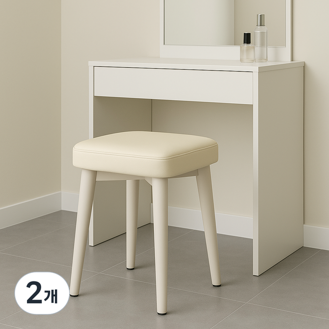 솜솜스퀘어 푹신한 PU가죽 쿠션 화장대 스툴 의자, 2개, 화이트