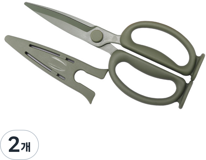 TWIN WOLF 프리미엄 스테인리스 주방가위 칼집세트 세워보관 닭뼈절단 불고기가위 가정용, 2개, 초록색