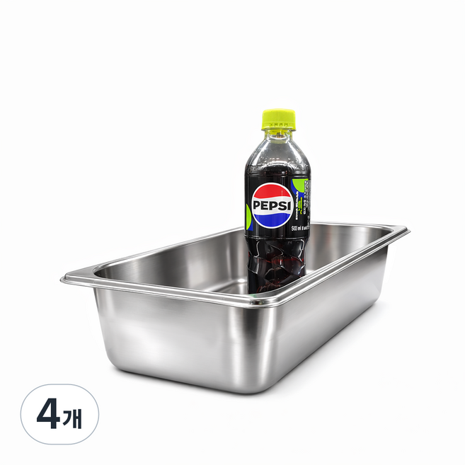 304 NSF식품 승인 사각 견고한 업소용 냉장고 반찬 스텐 밧드 바트, 1/3 (325x175mm) × 높이 10cm 몸체만, 4개