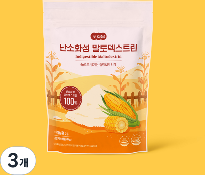 [무화당] 난소화성 말토덱스트린 100% 식이섬유 쾌변 변비예방 차전자피 분말 글루텐프리, 1kg, 3개