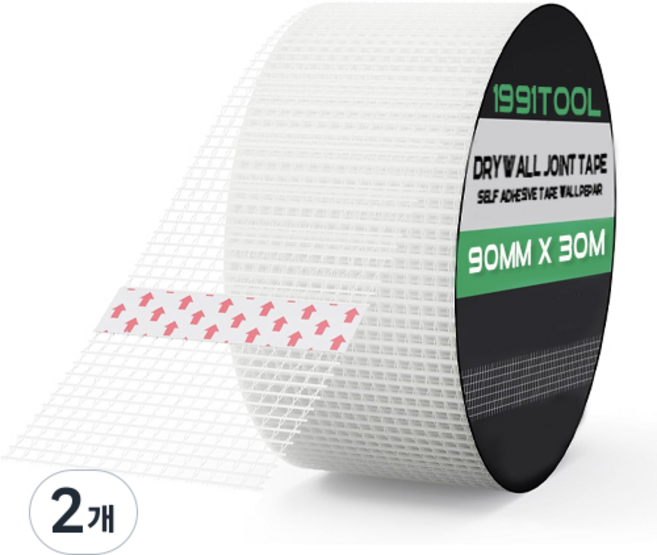 1991공구 퍼티 조인트 석고보드 벽 망사 테이프, 90mm X 30m, 2개