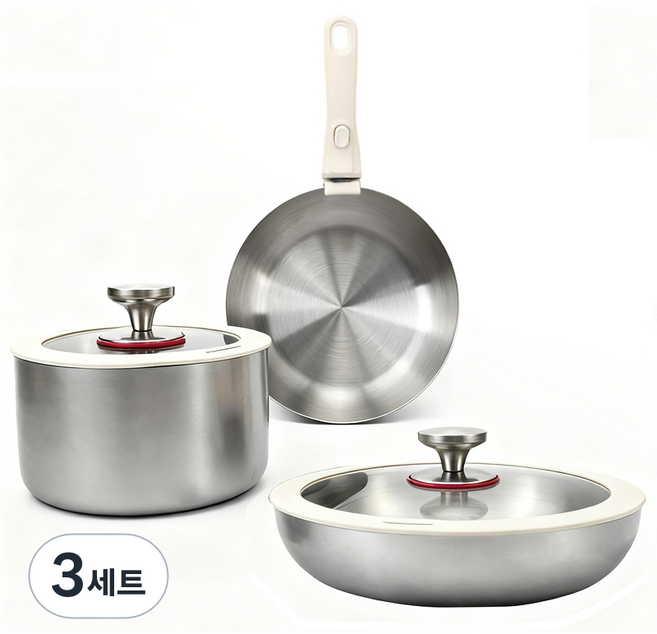 스테인리스 인덕션 스테인리스 스틸 냄비 세트 다기능 탈착식 손잡이 냄비 프라이팬 냄비 우유솥 라면 냄비 3종 세트, 실버, 3세트, 26cm프라이팬+22cm프라이팬+18cm탕솥+손잡이
