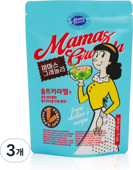 마마스그래놀라 카라멜맛 수제그래놀라 시리얼 식단관리 홈메이드간식, 120g, 3개