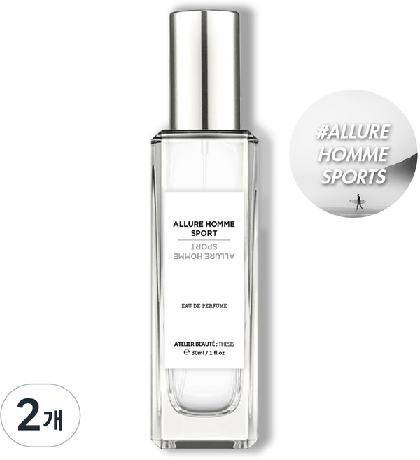 떼시스 알뤼르 옴므 스포츠 시원한 프레시 시트러스 우디 니치 향수 오드퍼퓸, 2개, 50ml