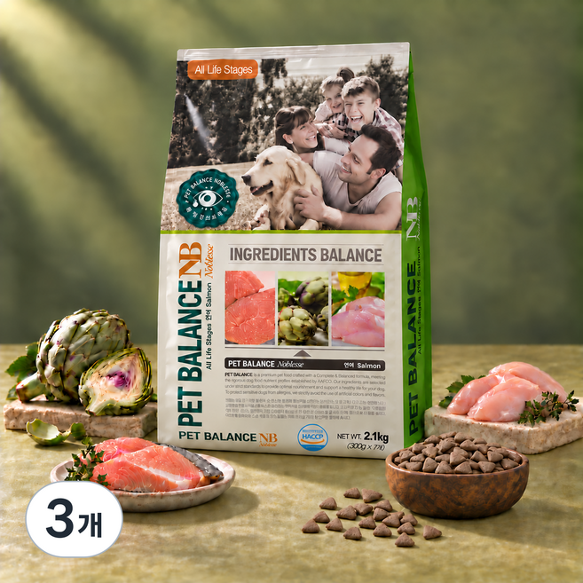 펫발란스 노블레스 강아지 사료 전연령 연어 아티초크 소분포장, 2.1kg, 3개