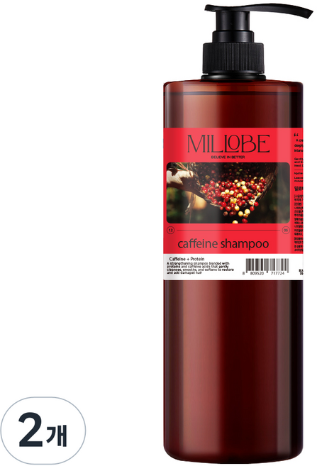 밀로베 카페인 샴푸 화이트 머스크향, 1L, 2개