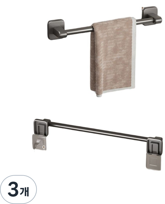 80factory 무타공 욕실 수건 타월 걸이, 블랙,40cm, 3개