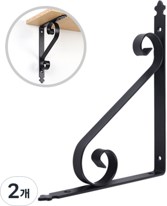 ZIO-BIZ 벽선반 브라켓 받침대 블랙 300mm / 선반대 까치발 선반지지대 선반브라켓 선반받침 선반고정 벽선반 브라켓 지지대 ㄱ자 꺽쇠, 2개