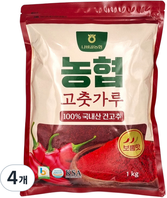 [농협] 함평 나비골농협 국산 고춧가루 (보통맛), 1kg, 4개