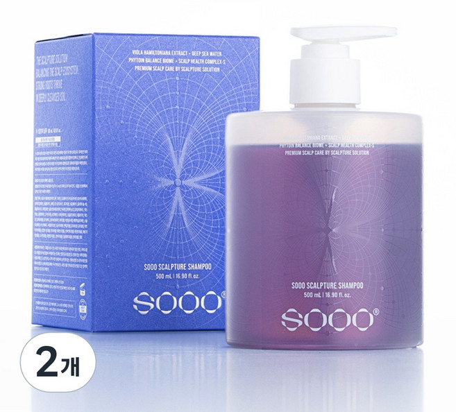 SOOO 스칼프처 탈모샴푸 지성두피 극강세정 떡지지 않는 콩제비꽃 보라샴푸, 2개, 500ml