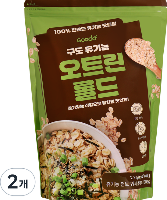 구도 오트린 유기농 롤드 오트밀 핀란드 100% 압착귀리 oatmeal oats, 2kg, 2개
