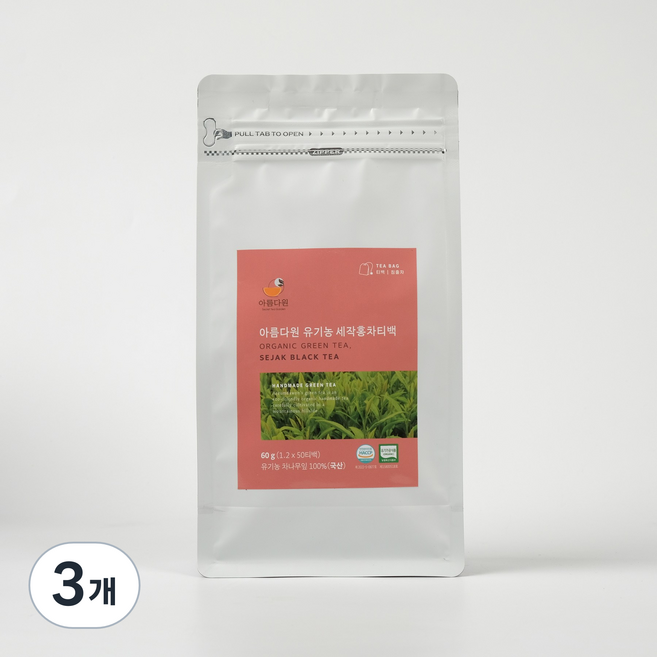아름다원 유기농 고급홍차 티백 보성 발효차, 3개, 50개입, 1.2g