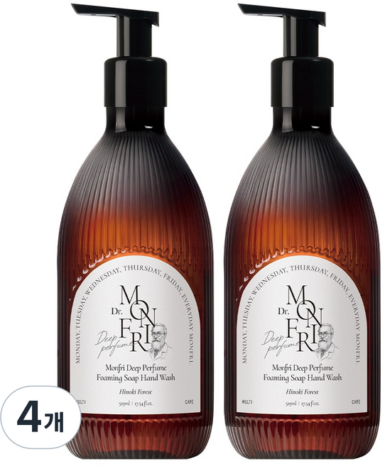 먼프리 대용량 딥 퍼퓸 모이스처 버블 핸드워시 히노키포레스트향, 4개, 519ml