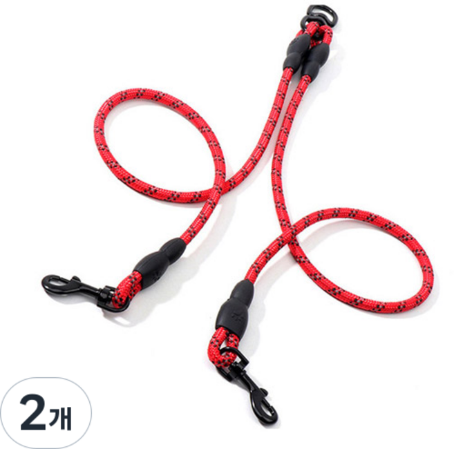 러브소이 애견 2줄 로프 리드줄 커플, 2개, 레드