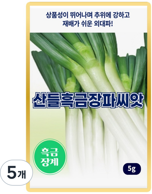 산들 흑금장 대파씨앗 5g 생육이 빠르고 추위에 강한 수량성 높은 외대파씨 종자, 5개